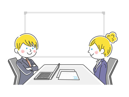 Illustration of caucasian woman research other for a company job interviewのイラスト素材