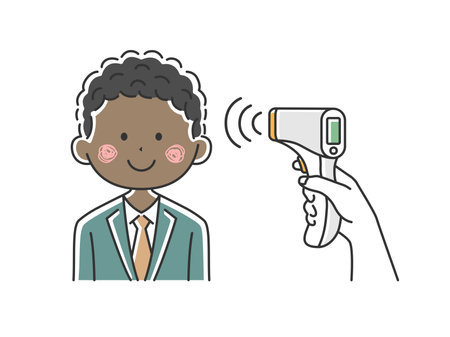 Illustration of black businessman being warmed by infrared thermometerのイラスト素材