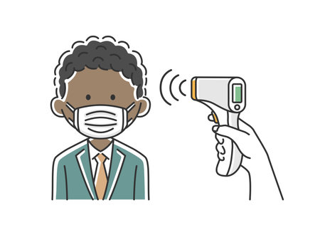 Illustration of black businessman being warmed by infrared thermometerのイラスト素材