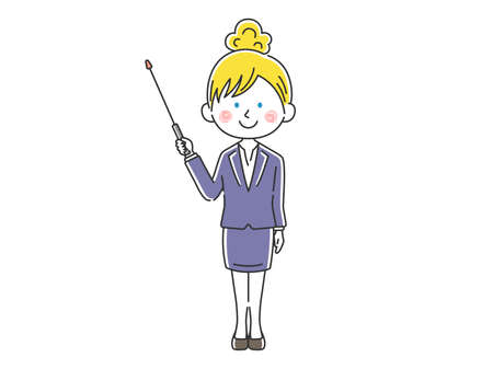 Illustration of caucasian female lecturer explaining using finger stickのイラスト素材