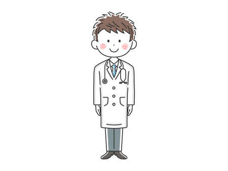 Illustration of a Japanese male doctor in a white coatのイラスト素材