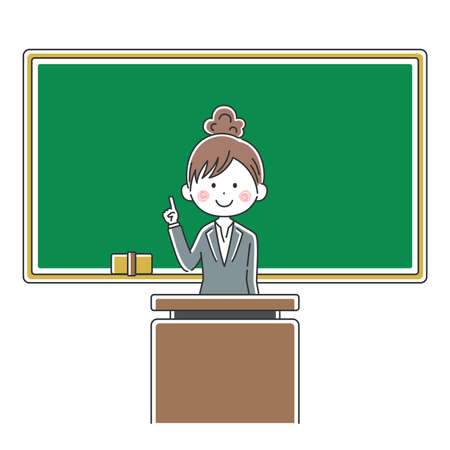 Illustration of a Japanese female teacher inging a classのイラスト素材