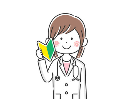 Illustration of Japanese female doctor with beginner markのイラスト素材