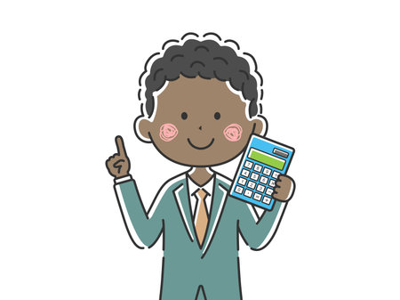 Illustration of a black businessman with a calculatorのイラスト素材
