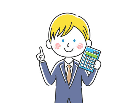 Illustration of caucasian businessman with calculatorのイラスト素材
