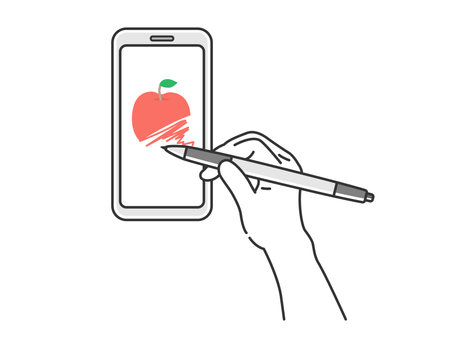 Illustrations of drawing with a smartphoneのイラスト素材