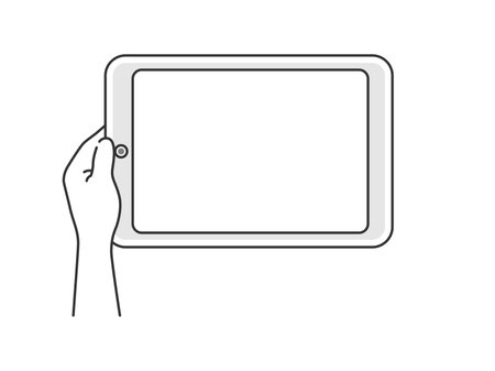 Illustration of a hand holding a tablet PC with one handのイラスト素材