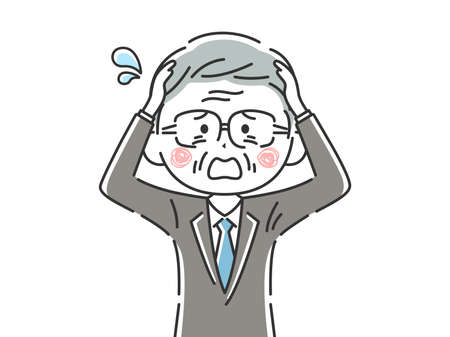 Illustration of an elderly Japanese businessman holding his headのイラスト素材