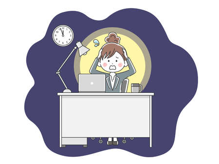 Japanese businesswoman working overtime at a black companyのイラスト素材