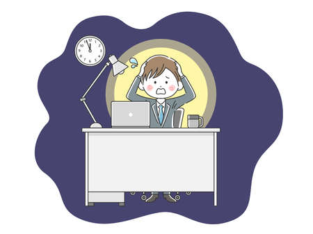 Japanese businessman working overtime at black companyのイラスト素材