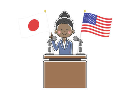 Illustration of a black politician addressing Japan and the United Statesのイラスト素材