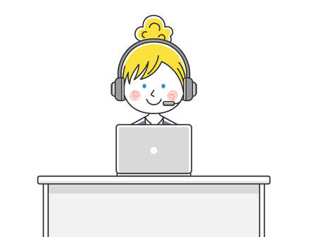Illustration of a white operator working in a customer centerのイラスト素材