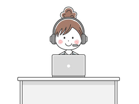 Illustration of a Japanese operator working at a customer centerのイラスト素材
