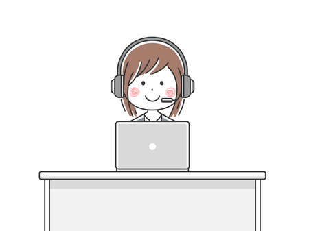 Illustration of a Japanese operator working at a customer centerのイラスト素材