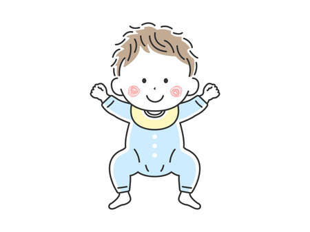 Illustration of a good-mood baby lying in baby clothesのイラスト素材