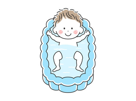 Illustration of smiling baby bathingのイラスト素材