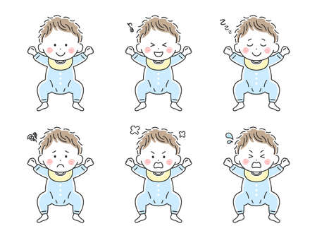 Baby illustration set in baby clothesのイラスト素材