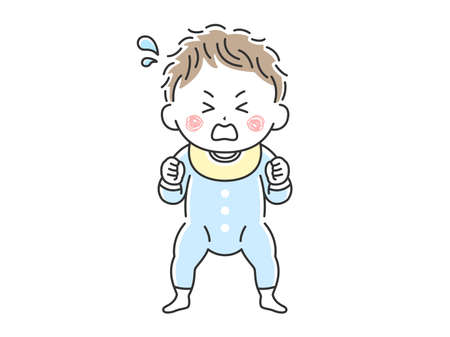 Illustration of a baby standing cryingのイラスト素材