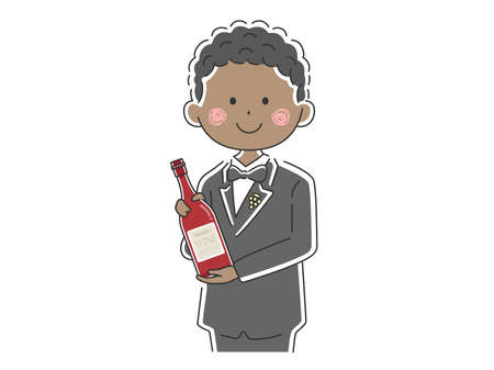 Illustration of a black male sommelier introducing wineのイラスト素材