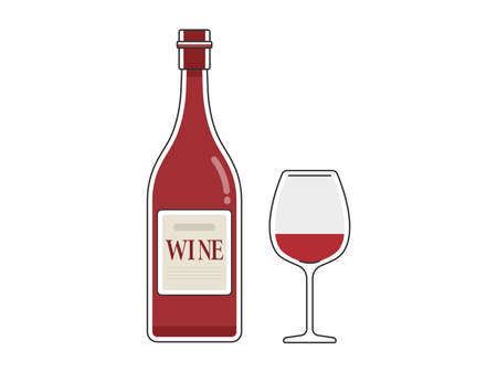 Red wine bottle and glass illustrationのイラスト素材