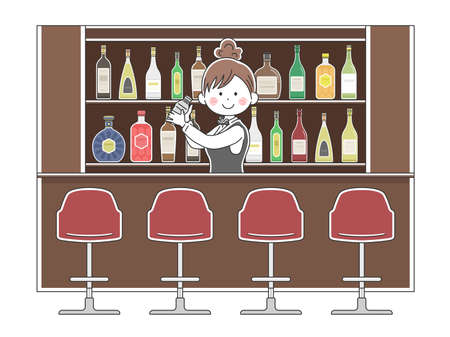 Illustration of a female bartender working in a barのイラスト素材