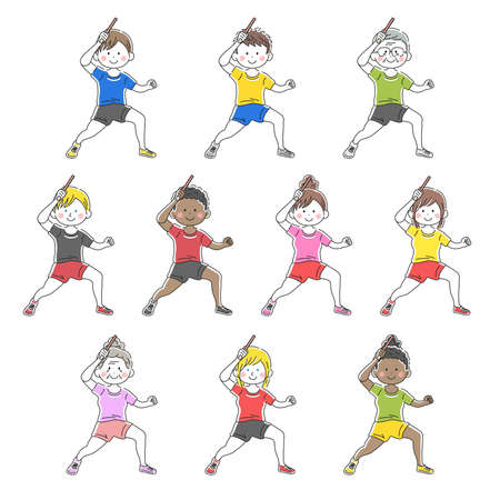 Illustration set of the person who plays table tennisのイラスト素材