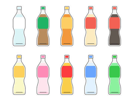 Illustration set of soft drinks in plastic bottlesのイラスト素材