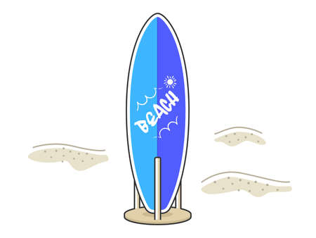 Illustration of surfboard standing on sandy beachのイラスト素材