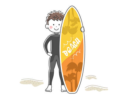 Illustration of a man in a wetsuit with a surfboardのイラスト素材