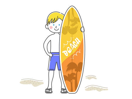 Illustration of a man in a swimsuit with a surfboardのイラスト素材