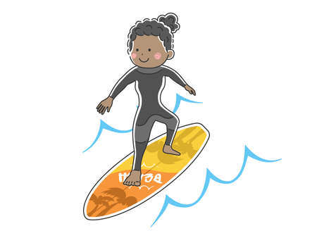 Illustration of a woman surfingのイラスト素材