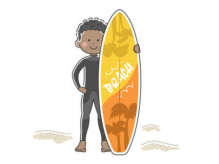 Illustration of a man in a wetsuit with a surfboardのイラスト素材