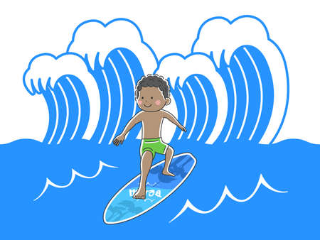 Illustration of a man surfing in the seaのイラスト素材