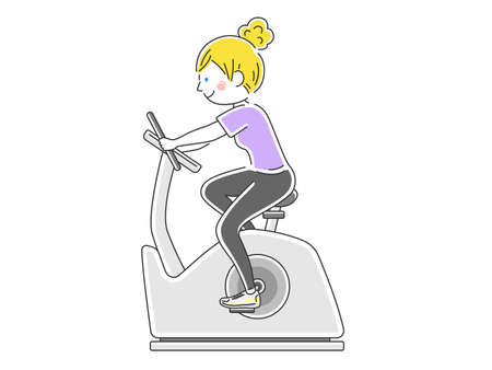 Illustration of woman using fitness bikeのイラスト素材