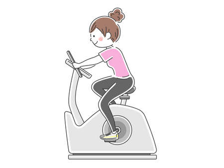 Illustration of woman using fitness bikeのイラスト素材