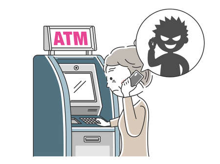 Illustration of elderly people who are victim of bank transfer fraudのイラスト素材