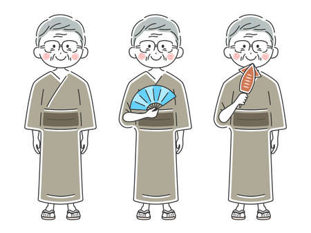 Illustration set of an elderly man in a yukataのイラスト素材