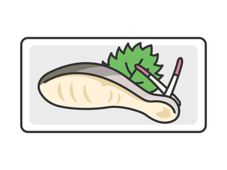 Illustration of grilled fish on a plateのイラスト素材