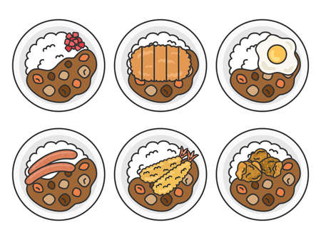 Curry and rice illustration setのイラスト素材