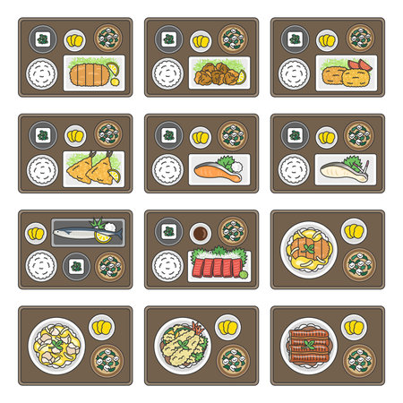 Japanese set meal illustration setのイラスト素材