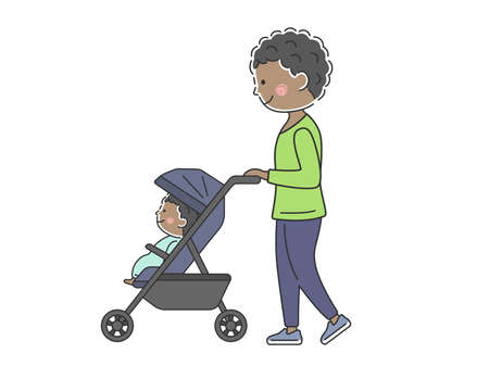 Illustration of father pushing strollerのイラスト素材