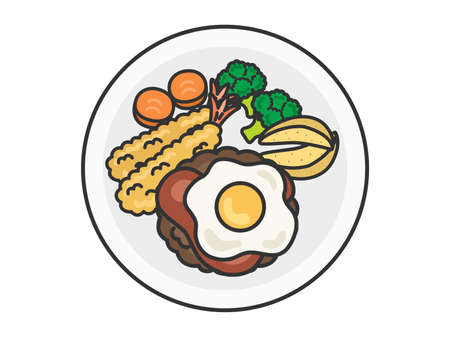 Illustration of hamburger steak on a plateのイラスト素材