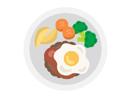 Illustration of hamburger steak on a plateのイラスト素材