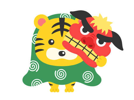 Illustration of a tiger dressed as a lion danceのイラスト素材