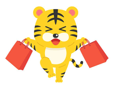 Illustration of tiger enjoying shoppingのイラスト素材