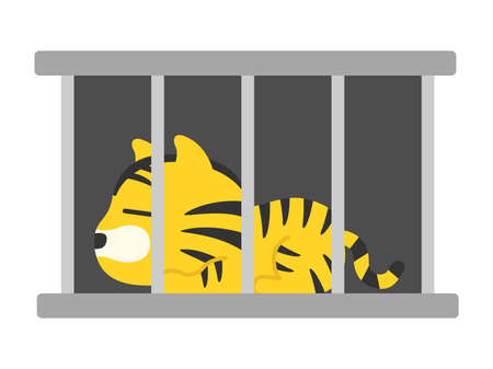 Illustration of tiger character in cageのイラスト素材