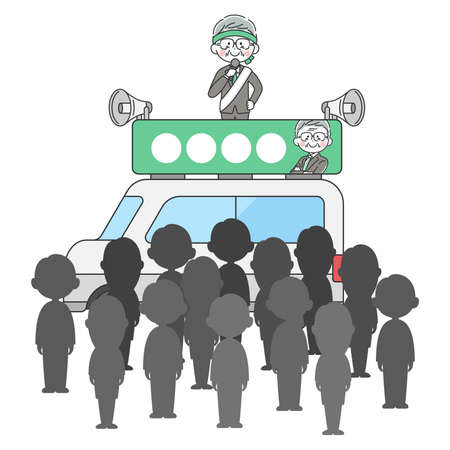 an elderly male candidate canvassing in an election carのイラスト素材