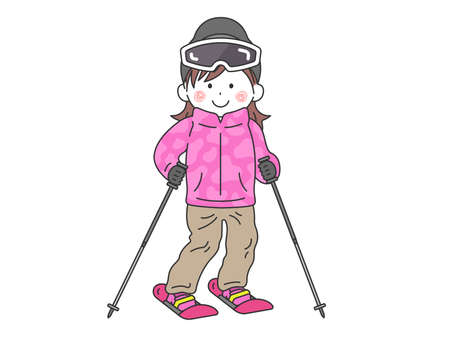 Illustration of a woman skiingのイラスト素材
