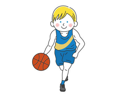 Illustration of white man dribbling basketball playerのイラスト素材