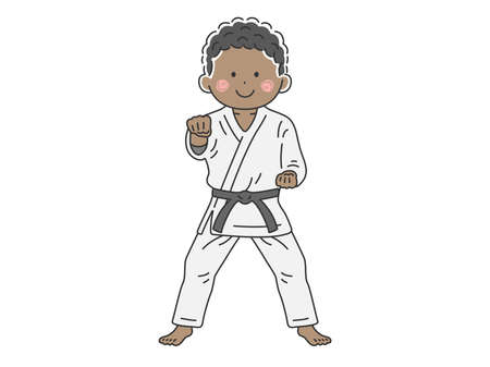 Illustration of a black man in a karate house pokeing a positive fistのイラスト素材